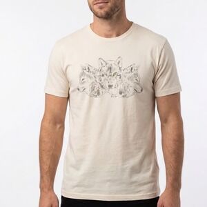 Chaser T-Shirt Mens L Au Lait Triple Wolf Graphic Cream NWOT